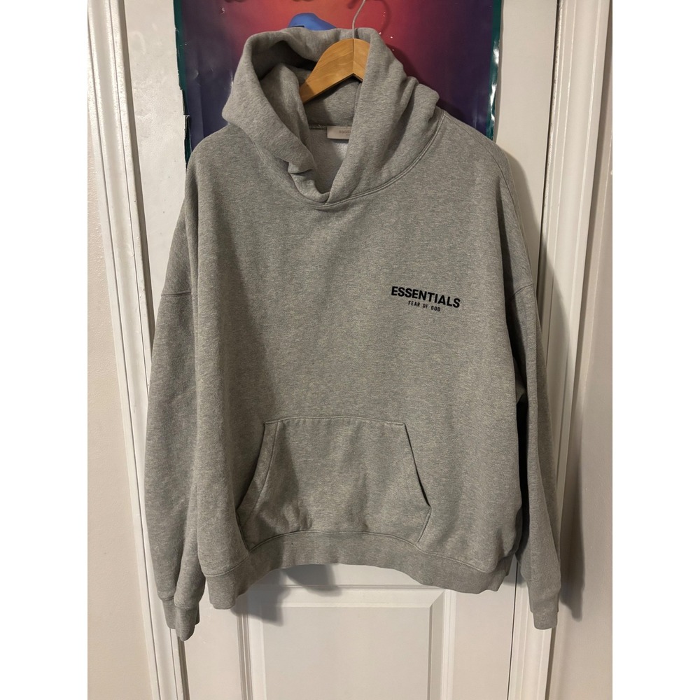 Fear of God Essentials Hoodie Heather Grey Logo Pullover XL